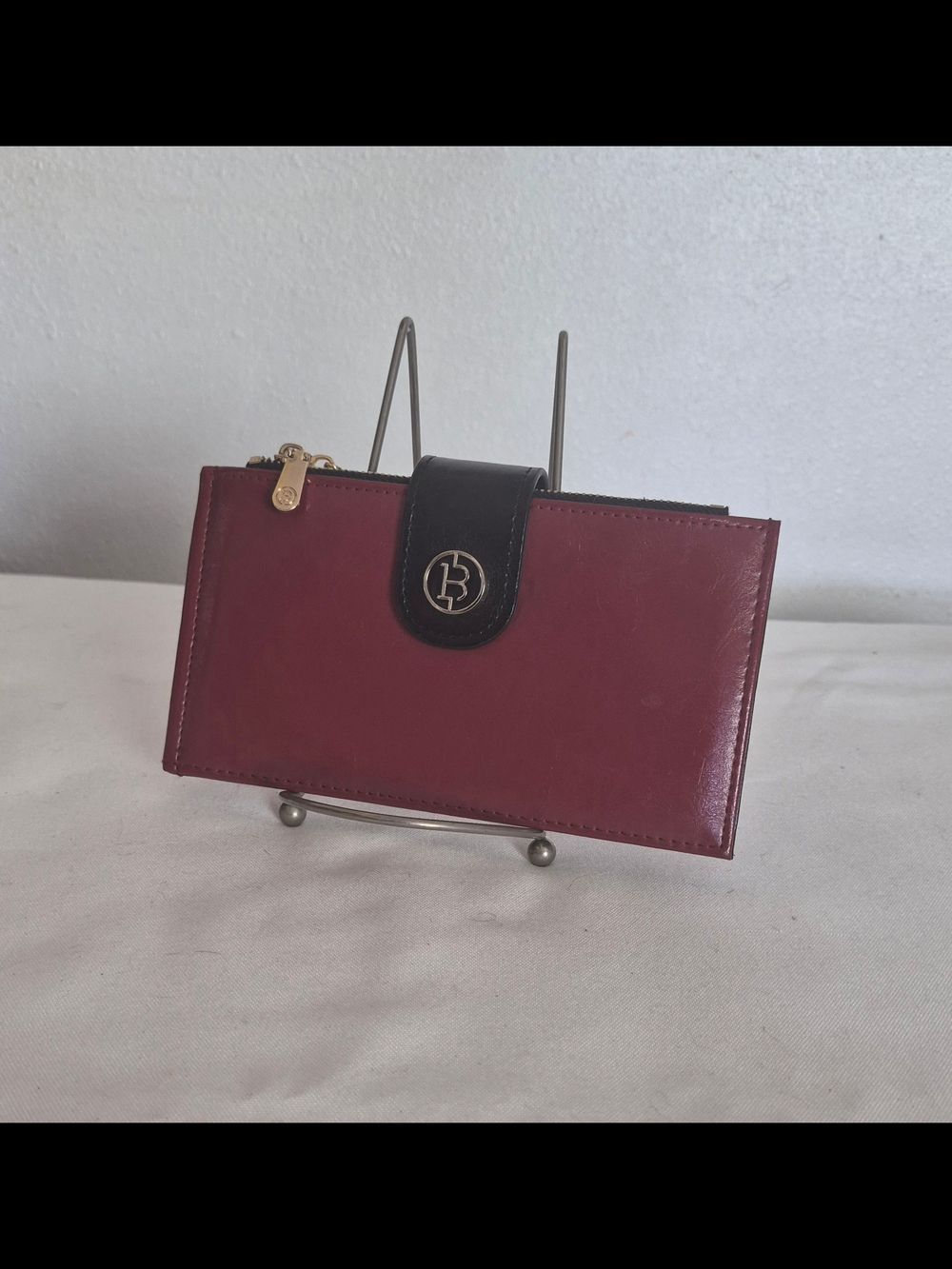 Bostanten Burgundy and Black Leather Continental Wallet